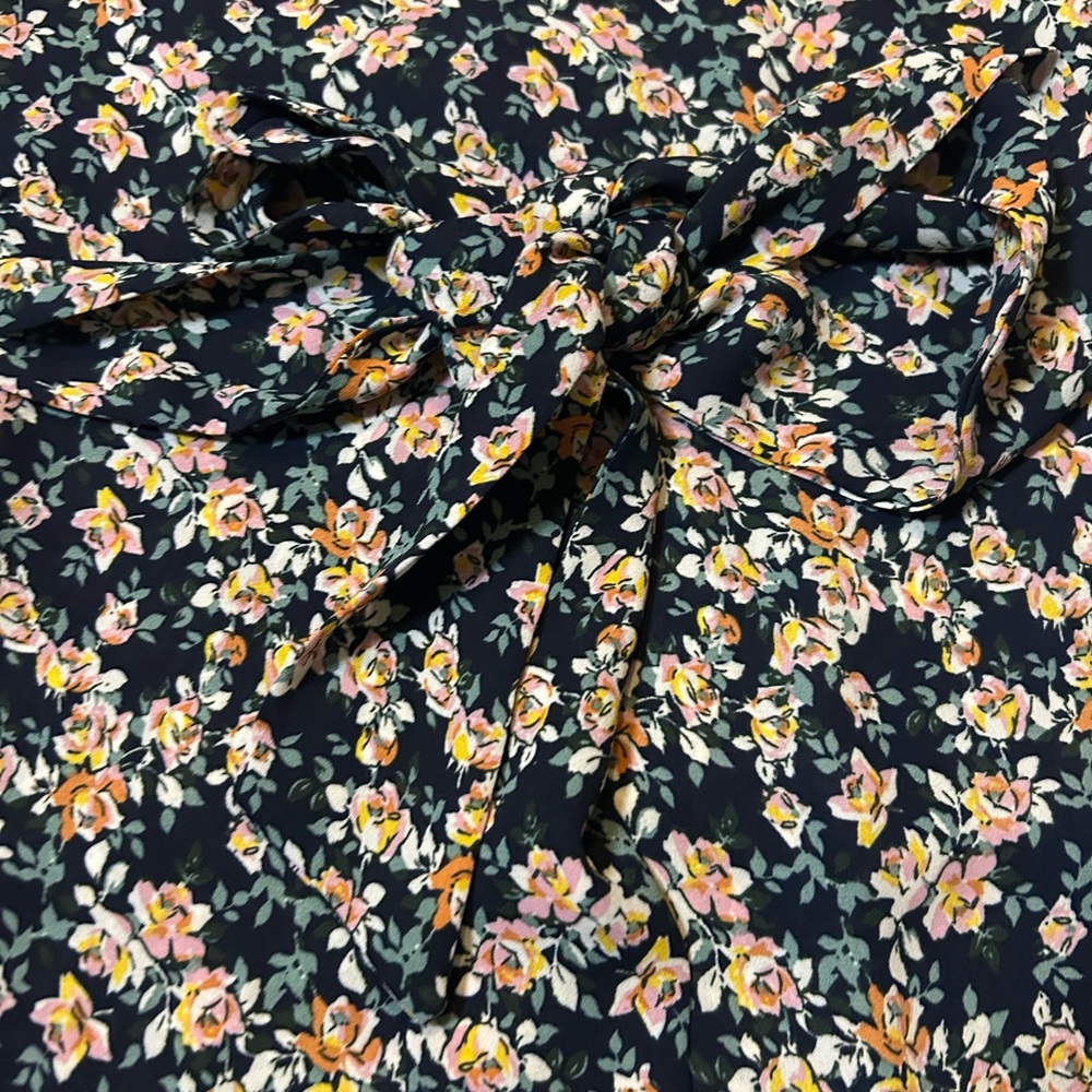 Max Studio Floral Print Ruffle Sleeve Tie Waist Dress Navy Pink Size 1X. NWOT - Picture 9 of 14